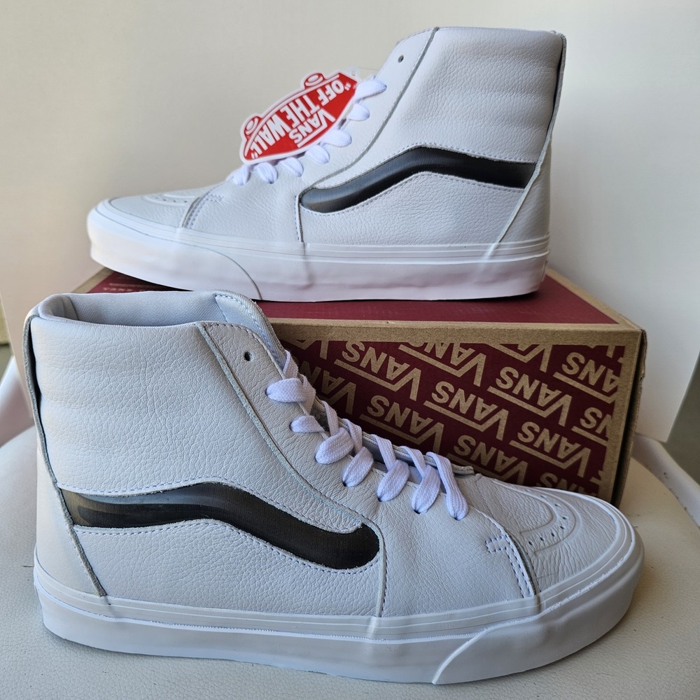 VANS Sk8-Hi XI Shoes Big‎ Mood White Leather Skate Men's Size 9 VN0A5KRYWHT